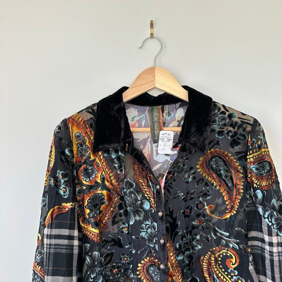 ARATTA Velvet Semi-Sheer Floral Paisley Print Dolman Sleeve Shirt NWT - Picture 5 of 12